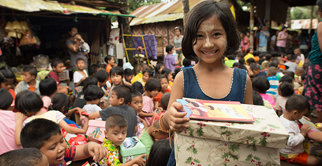 Burmese children with their gifts from Operation Christmas Child
