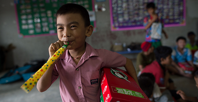 Burmese boy receives Operation Christmas Child gifts