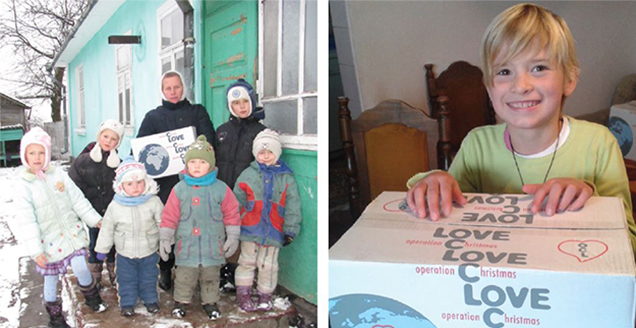 A family in Eastern Europe receiving help through the Operation Christmas Hope program