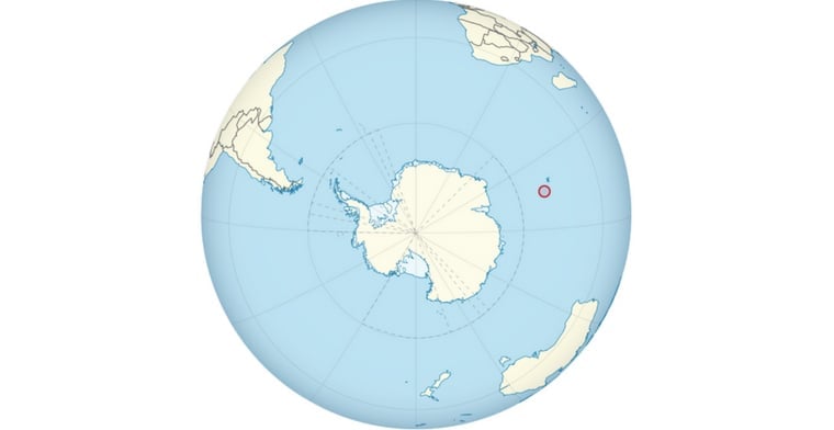 View of the globe showing the remoteness of Heard Island and McDonald Island