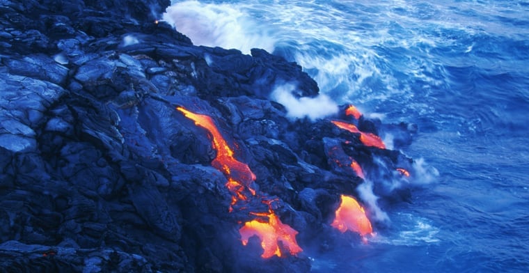 Lava from Kilauea meets the sea