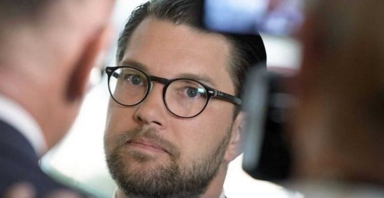 SD leader Jimmie Åkesson does a TV interview