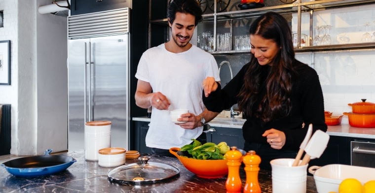 Couple cooking together