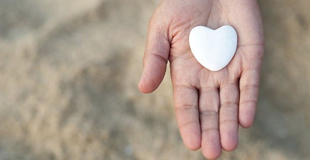 Holding a pure white heart in hand