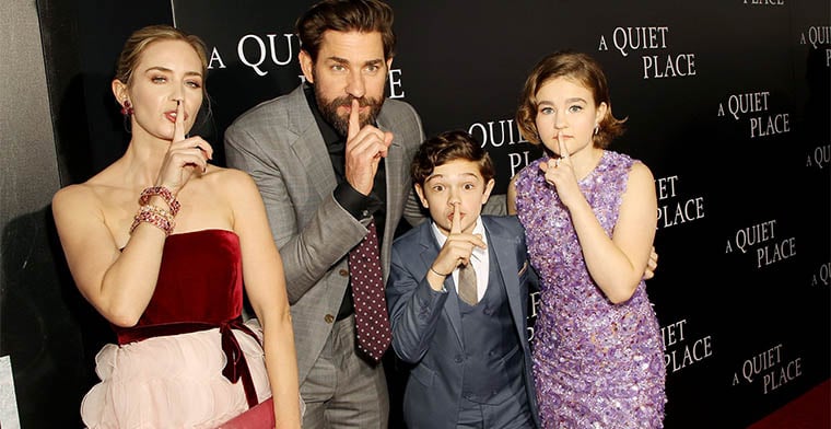 Emily Blunt, John Krasinski, Noah Jupe, and Millicent Simmonds from A Quiet Place