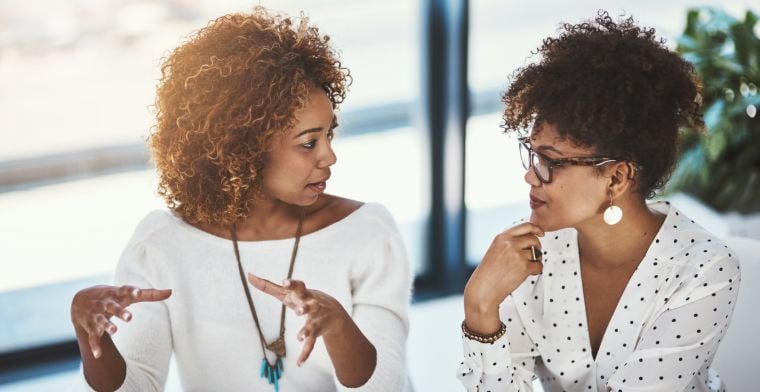 two women talking
