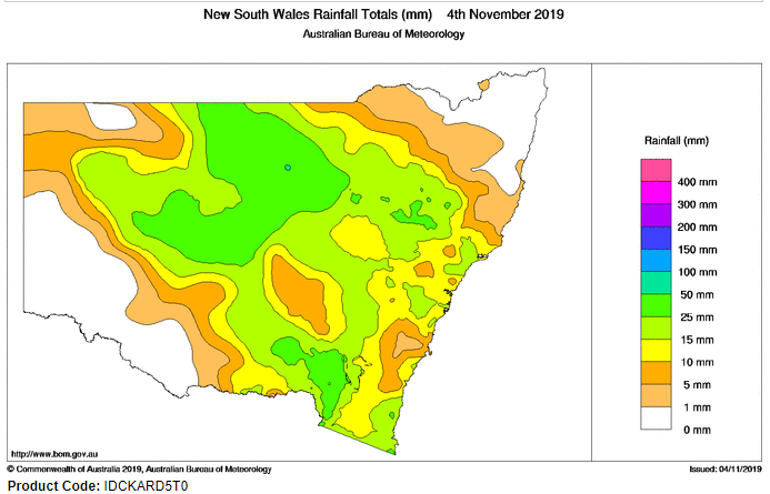 BOM rainfall map for NSW 4 October 2019