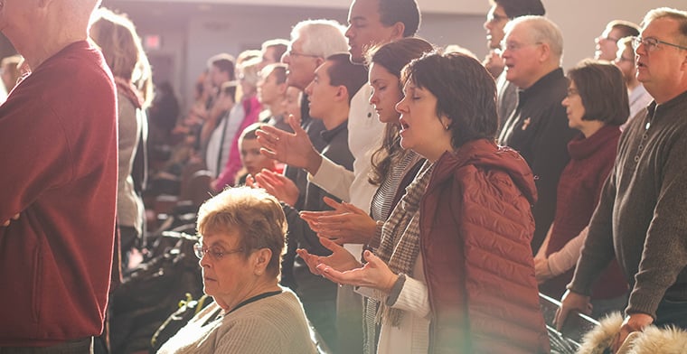 Church congregation in worship