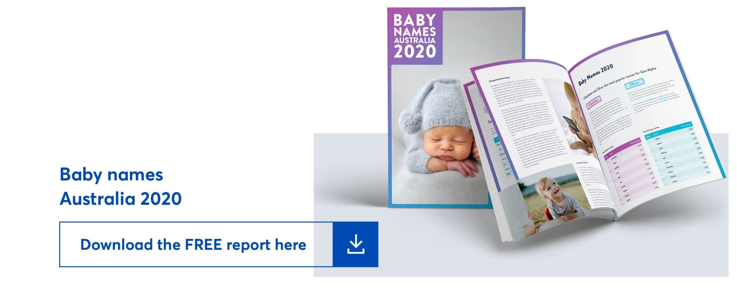 clickable graphic says, baby names australia 2020. download the free report here.