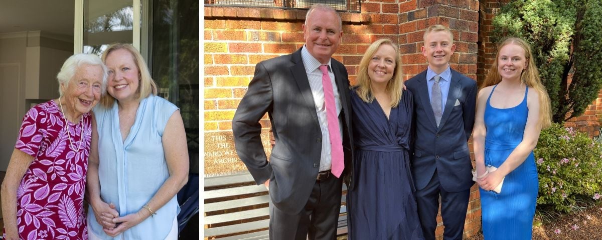 Left to right: Anita Savage with her mum, Anita with her husband and children, all photos supplied