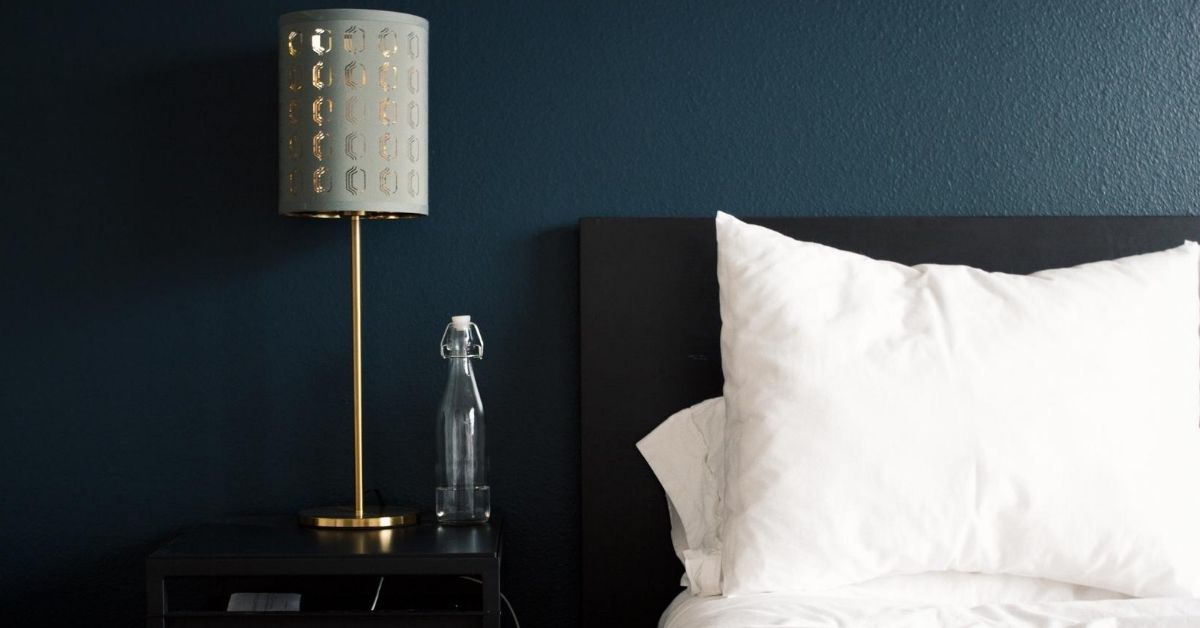hotel bed and light