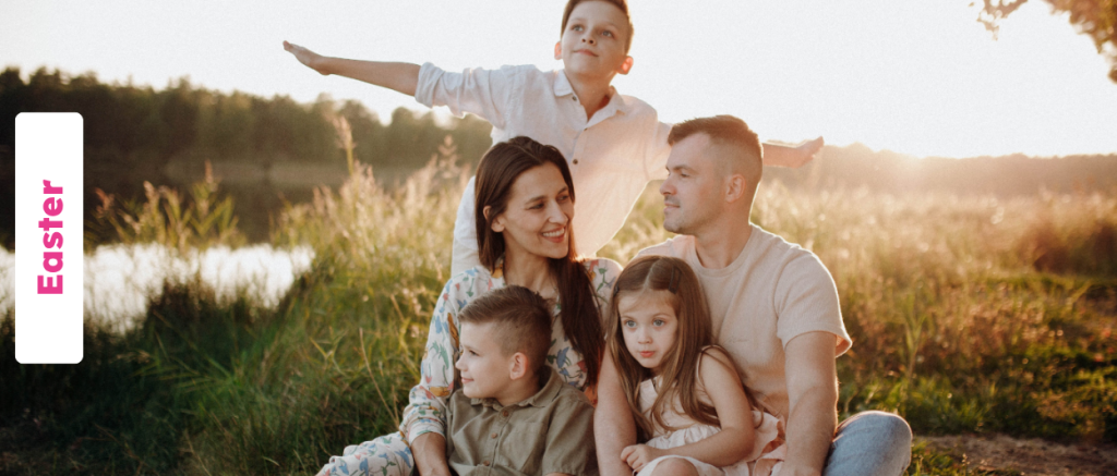 A family is relaxing in nature